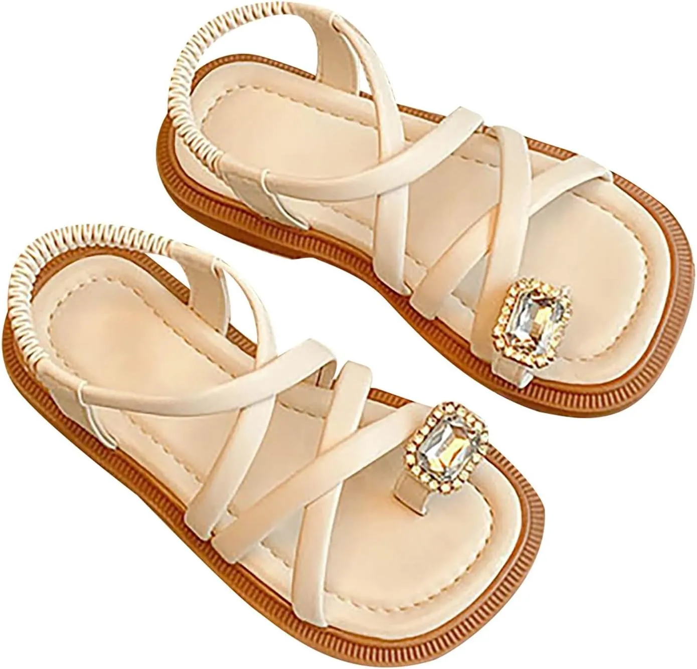 Toddler Girl Sandals Open Toe Elastic Ankle Strap Dress Shoes Summer Beach Ring Toe Strappy Flat Sandal For Infant