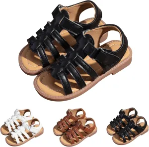 Toddler Girls Sole Rubber Leather Sandals Open Toe Non Slip Summer Casual Barefoot Shoes Kids Girls Strap Sandals