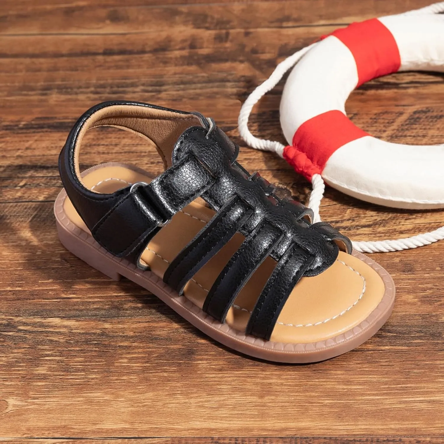 Toddler Girls Sole Rubber Leather Sandals Open Toe Non Slip Summer Casual Barefoot Shoes Kids Girls Strap Sandals