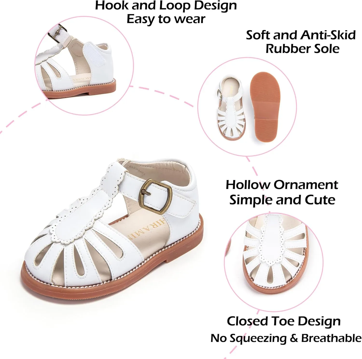Toddler Little Girl Summer Sandals - Flower Girl Close Toe Dress Shoes Flats Wedding Princess