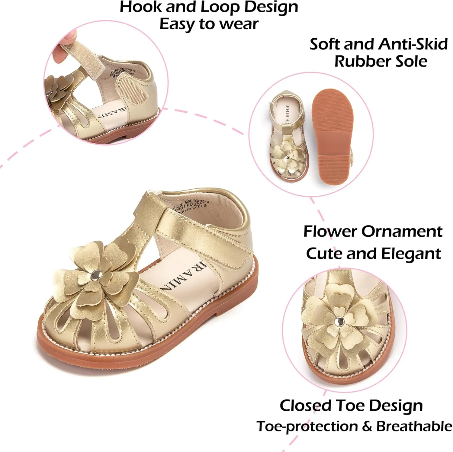 Toddler Little Girl Summer Sandals - Flower Girl Close Toe Dress Shoes Flats Wedding Princess