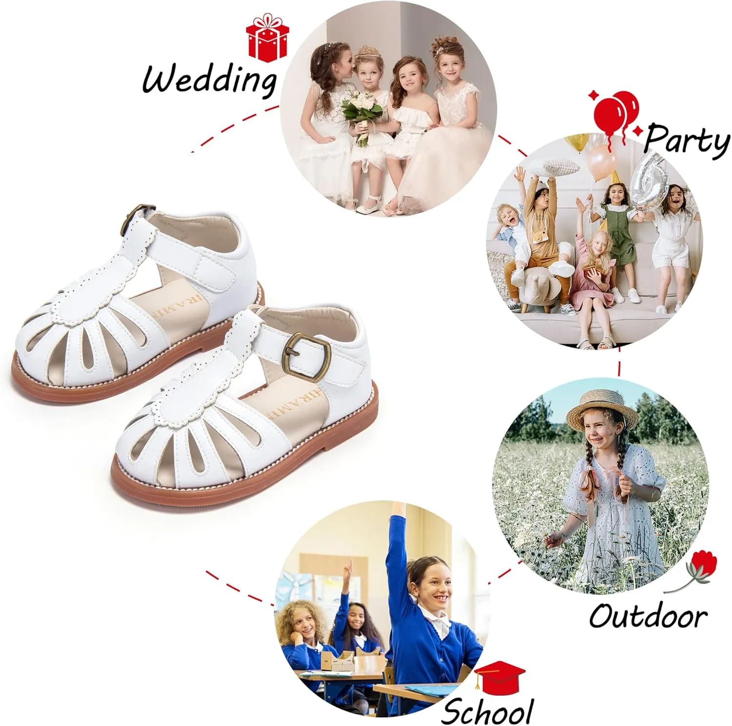 Toddler Little Girl Summer Sandals - Flower Girl Close Toe Dress Shoes Flats Wedding Princess