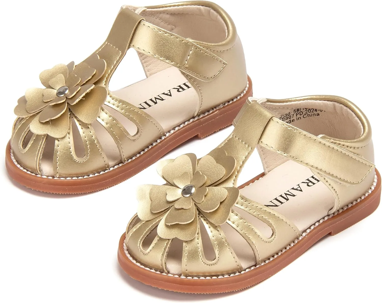 Toddler Little Girl Summer Sandals - Flower Girl Close Toe Dress Shoes Flats Wedding Princess