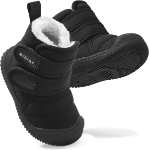 Toddler Snow Boots Double Strap Winter Warm Shoes Baby Faux Fur Lining Soft Fleece Booties with Non-Slip Sole