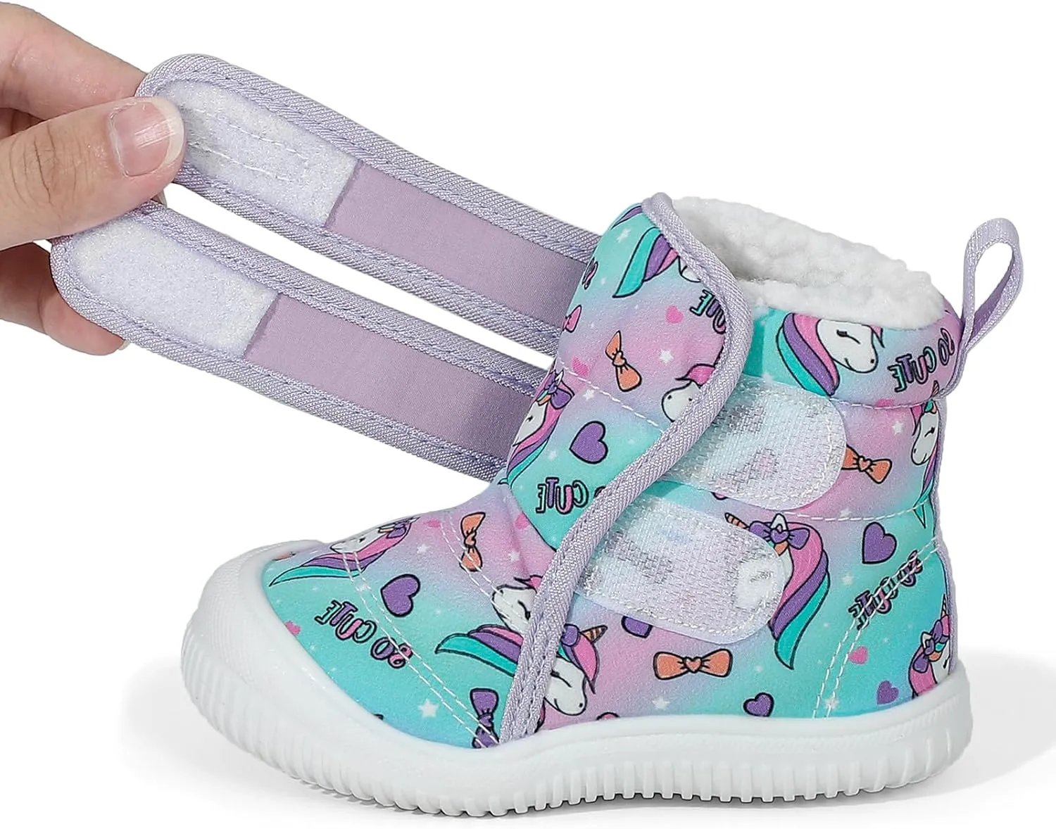 Toddler Snow Boots Double Strap Winter Warm Shoes Baby Faux Fur Lining Soft Fleece Booties with Non-Slip Sole