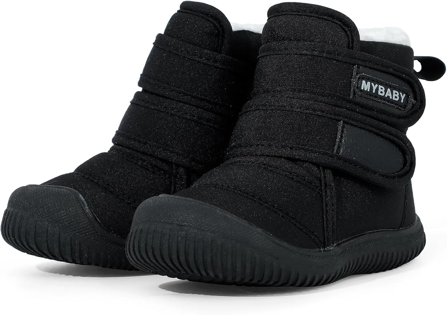Toddler Snow Boots Double Strap Winter Warm Shoes Baby Faux Fur Lining Soft Fleece Booties with Non-Slip Sole