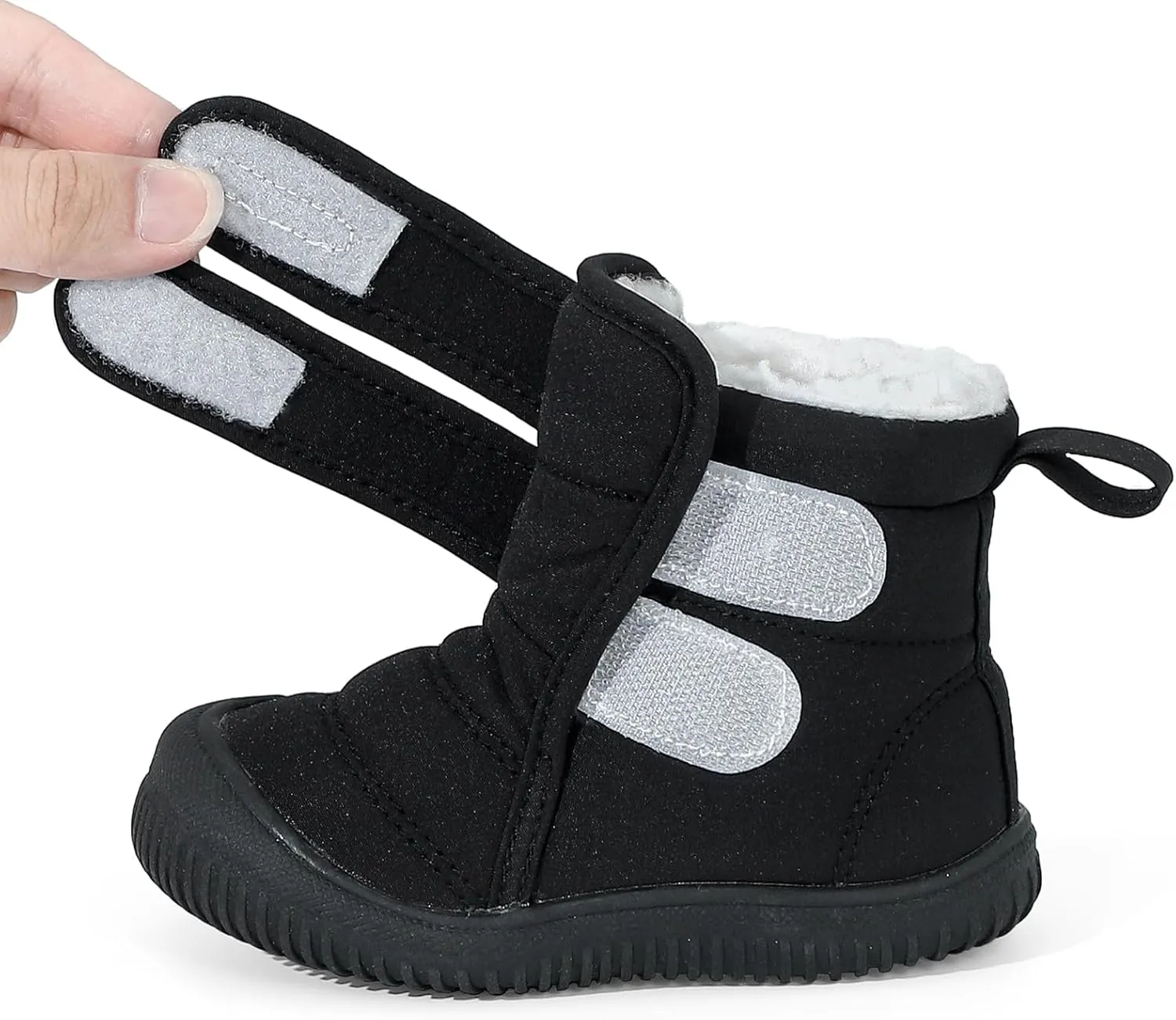 Toddler Snow Boots Double Strap Winter Warm Shoes Baby Faux Fur Lining Soft Fleece Booties with Non-Slip Sole