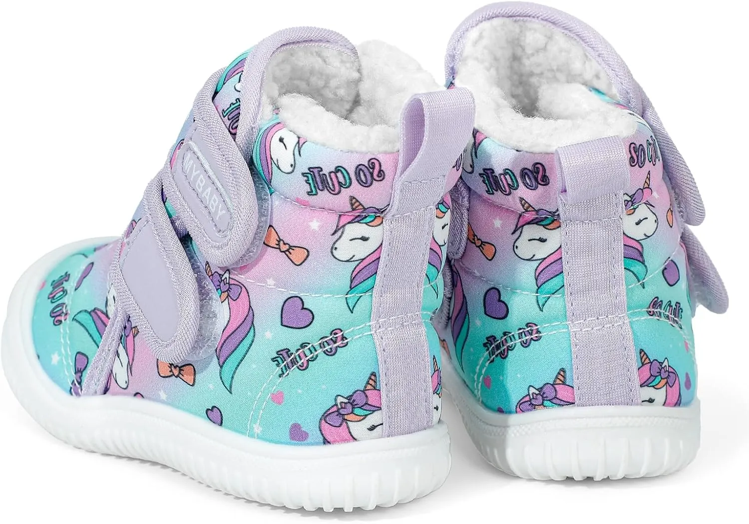 Toddler Snow Boots Double Strap Winter Warm Shoes Baby Faux Fur Lining Soft Fleece Booties with Non-Slip Sole