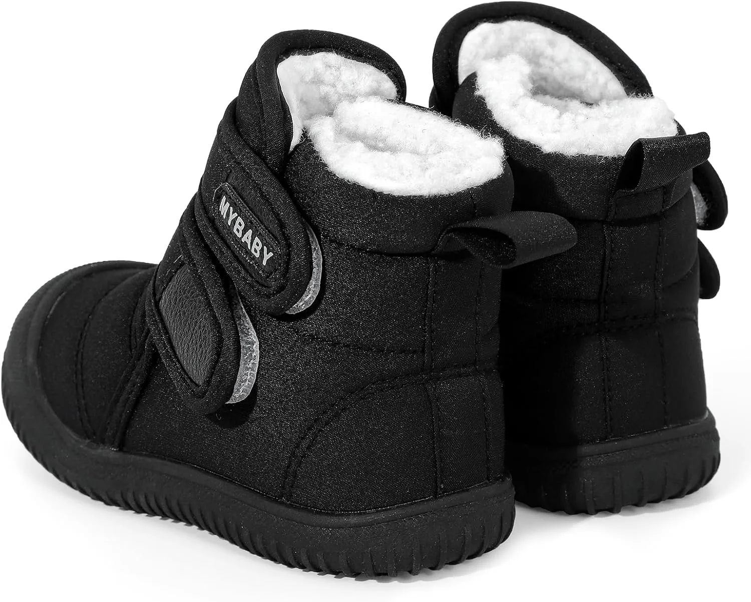 Toddler Snow Boots Double Strap Winter Warm Shoes Baby Faux Fur Lining Soft Fleece Booties with Non-Slip Sole