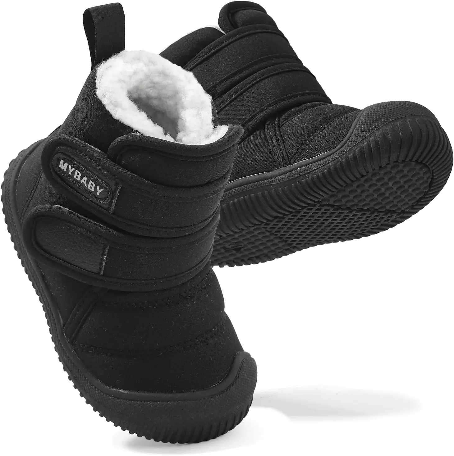 Toddler Snow Boots Double Strap Winter Warm Shoes Baby Faux Fur Lining Soft Fleece Booties with Non-Slip Sole
