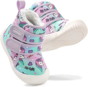 Toddler Snow Boots Double Strap Winter Warm Shoes Baby Faux Fur Lining Soft Fleece Booties with Non-Slip Sole
