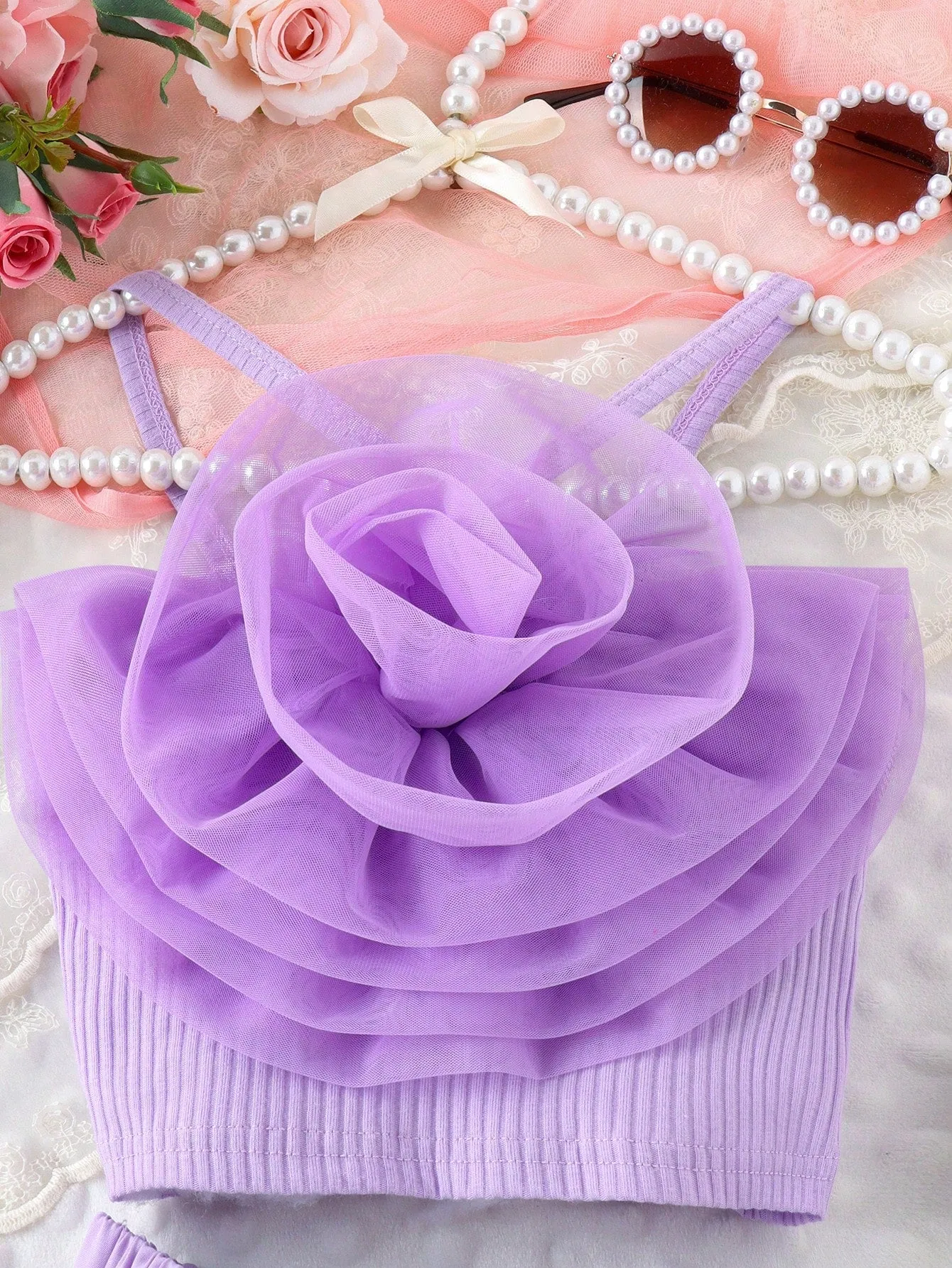 Top patchwork| Young Girl  3d Flower Patchwork Camisole Top