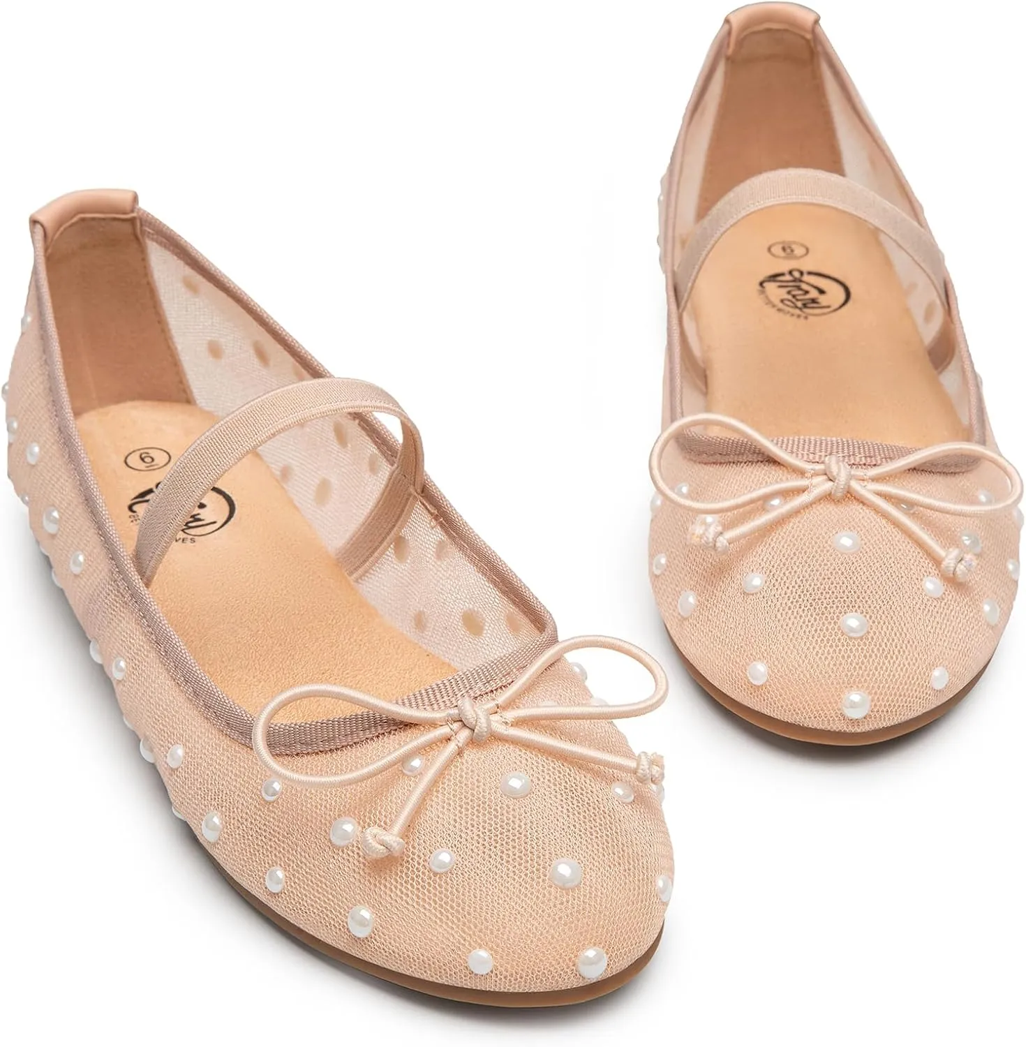 Trary Ballet Flats for Women Closed Round Toe Mary Jane Shoes Women Cute Bowknot Non-Slip Dressy Shoes Elastic Strap Comfortable Women's Flats for All-Year Daily Work Causal