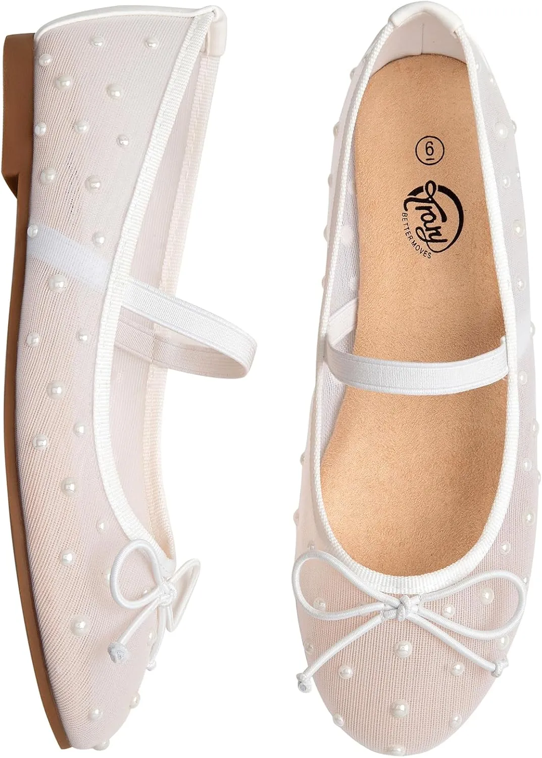 Trary Ballet Flats for Women Closed Round Toe Mary Jane Shoes Women Cute Bowknot Non-Slip Dressy Shoes Elastic Strap Comfortable Women's Flats for All-Year Daily Work Causal
