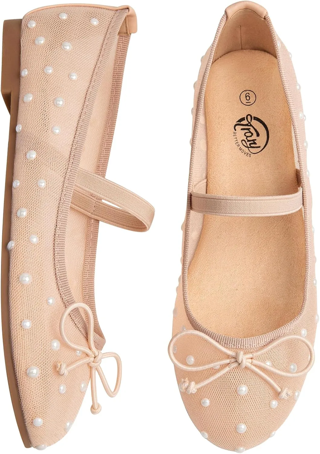 Trary Ballet Flats for Women Closed Round Toe Mary Jane Shoes Women Cute Bowknot Non-Slip Dressy Shoes Elastic Strap Comfortable Women's Flats for All-Year Daily Work Causal