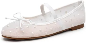 Trary Ballet Flats for Women Closed Round Toe Mary Jane Shoes Women Cute Bowknot Non-Slip Dressy Shoes Elastic Strap Comfortable Women's Flats for All-Year Daily Work Causal