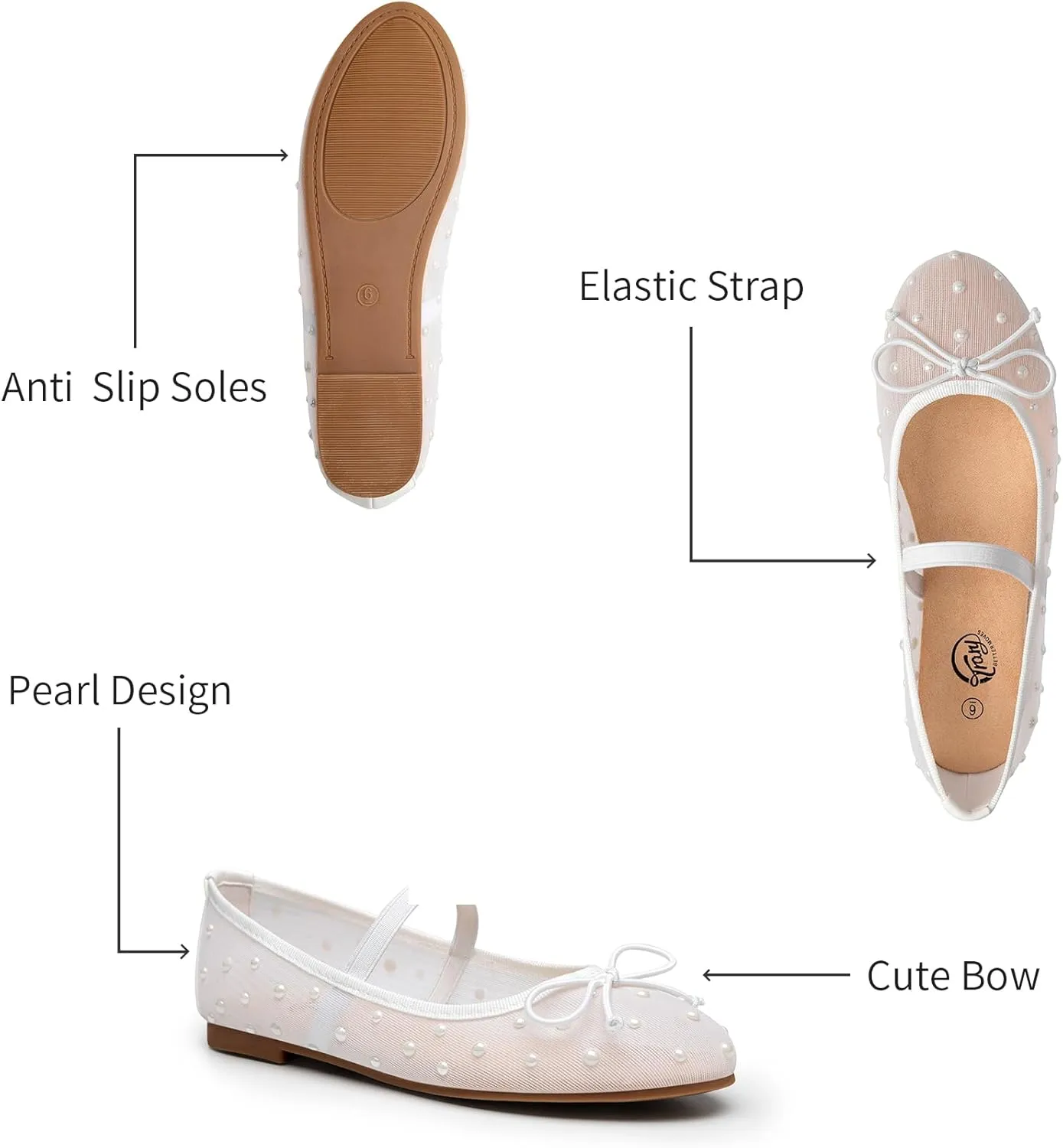 Trary Ballet Flats for Women Closed Round Toe Mary Jane Shoes Women Cute Bowknot Non-Slip Dressy Shoes Elastic Strap Comfortable Women's Flats for All-Year Daily Work Causal