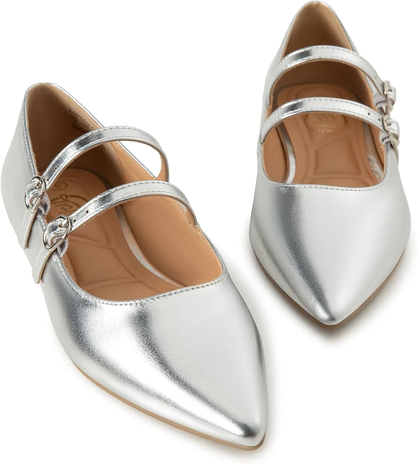 Trary Flats for Women Closed Pointed Toe Mary Jane Shoes Women Comfortable Slip on Ballet Flats Dressy Shoes Adjustable Strap PU Leather Mary Janes Loafers