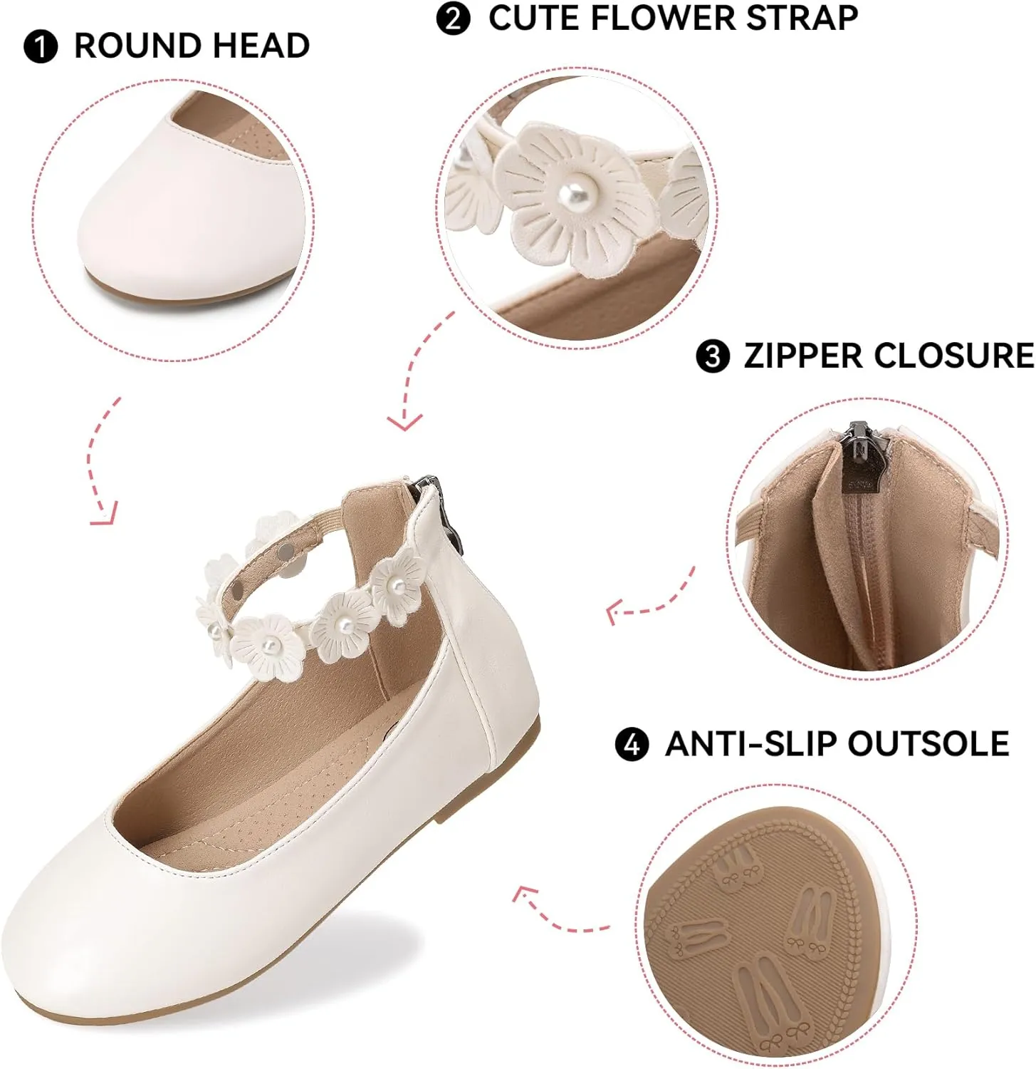 Trary Girls Dress Shoes with Ankle Strap Mary Jane Shoes Girl Ballet Flats Toddler Little Kid Big Kid Flower Girl Shoes for Wedding Party School Ballerina Flat Shoes
