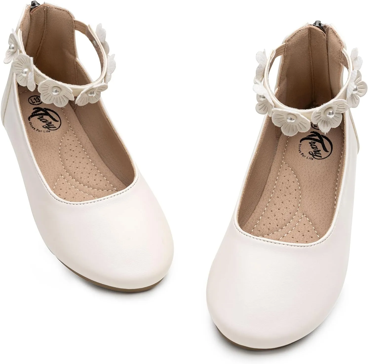 Trary Girls Dress Shoes with Ankle Strap Mary Jane Shoes Girl Ballet Flats Toddler Little Kid Big Kid Flower Girl Shoes for Wedding Party School Ballerina Flat Shoes