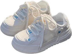 Trendy Heart-Embroidered Sneakers for Women and Teens – Comfortable Chunky Sole Walking Shoes with Adorable Details in Pink or White Tie-Dye Colors