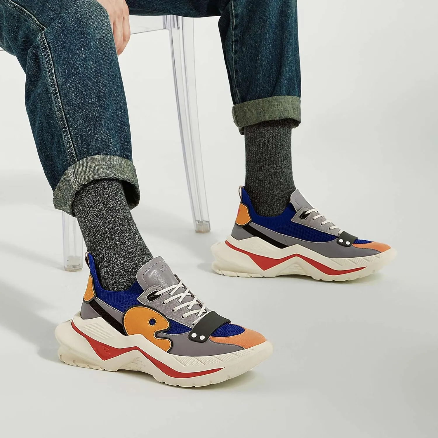 UIN Men's Chunky Fashion Sneakers Walking Casual Comfortable Art Painted Travel Designer Dad Shoes Chueca