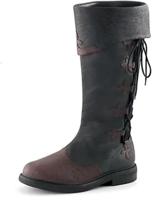 Unisex Renaissance Medieval Cosplay Halloween Cosplay Boots PU Leather Mid Calf Lace Up Leather Pirate Gothic Viking Tied Shoes
