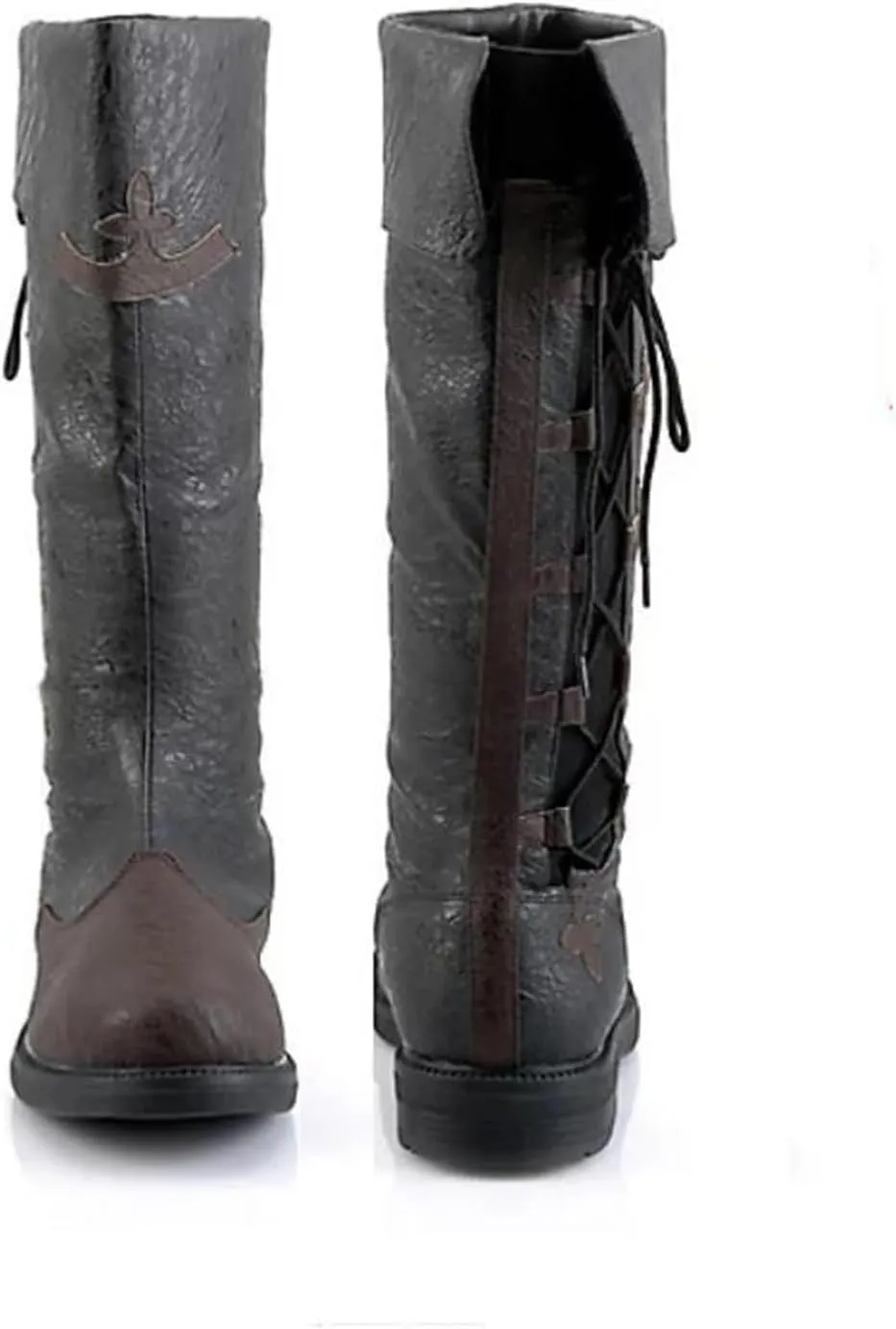 Unisex Renaissance Medieval Cosplay Halloween Cosplay Boots PU Leather Mid Calf Lace Up Leather Pirate Gothic Viking Tied Shoes
