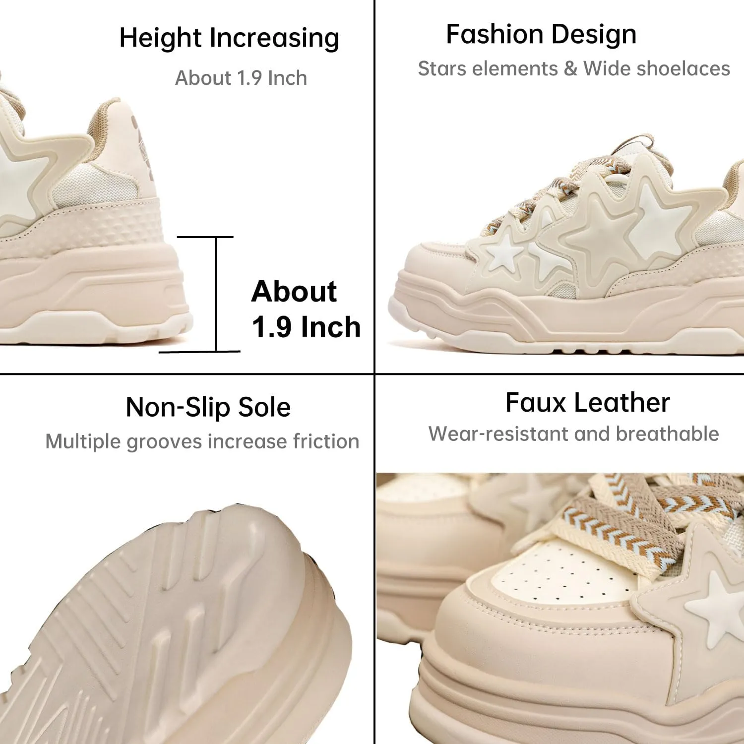 Unisex Stars Casual Walking Shoes Women's Fashion Cute Platform Chunky Sneakers Trendy Comfortable Men's Tennis