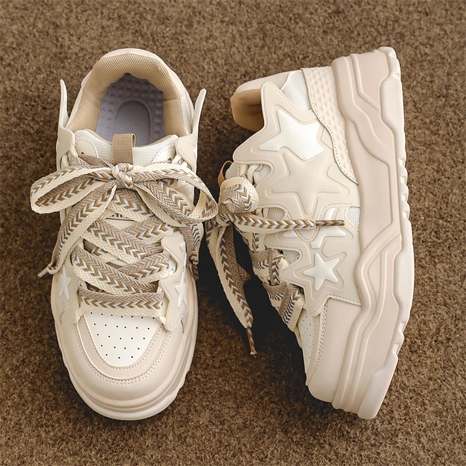Unisex Stars Casual Walking Shoes Women's Fashion Cute Platform Chunky Sneakers Trendy Comfortable Men's Tennis