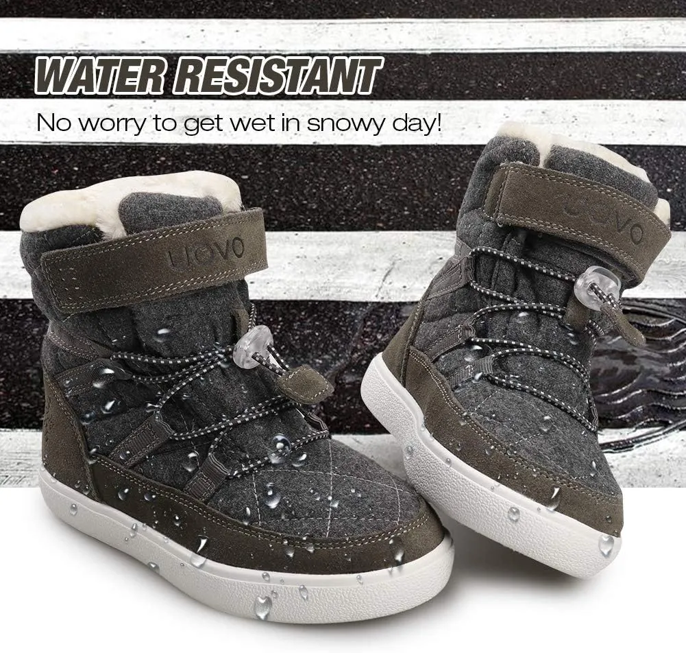 UOVO Boys Snow Boots Winter Waterproof Slip Resistant Fur Lined Outdoor Shoes(Little Kid/Big Kid)
