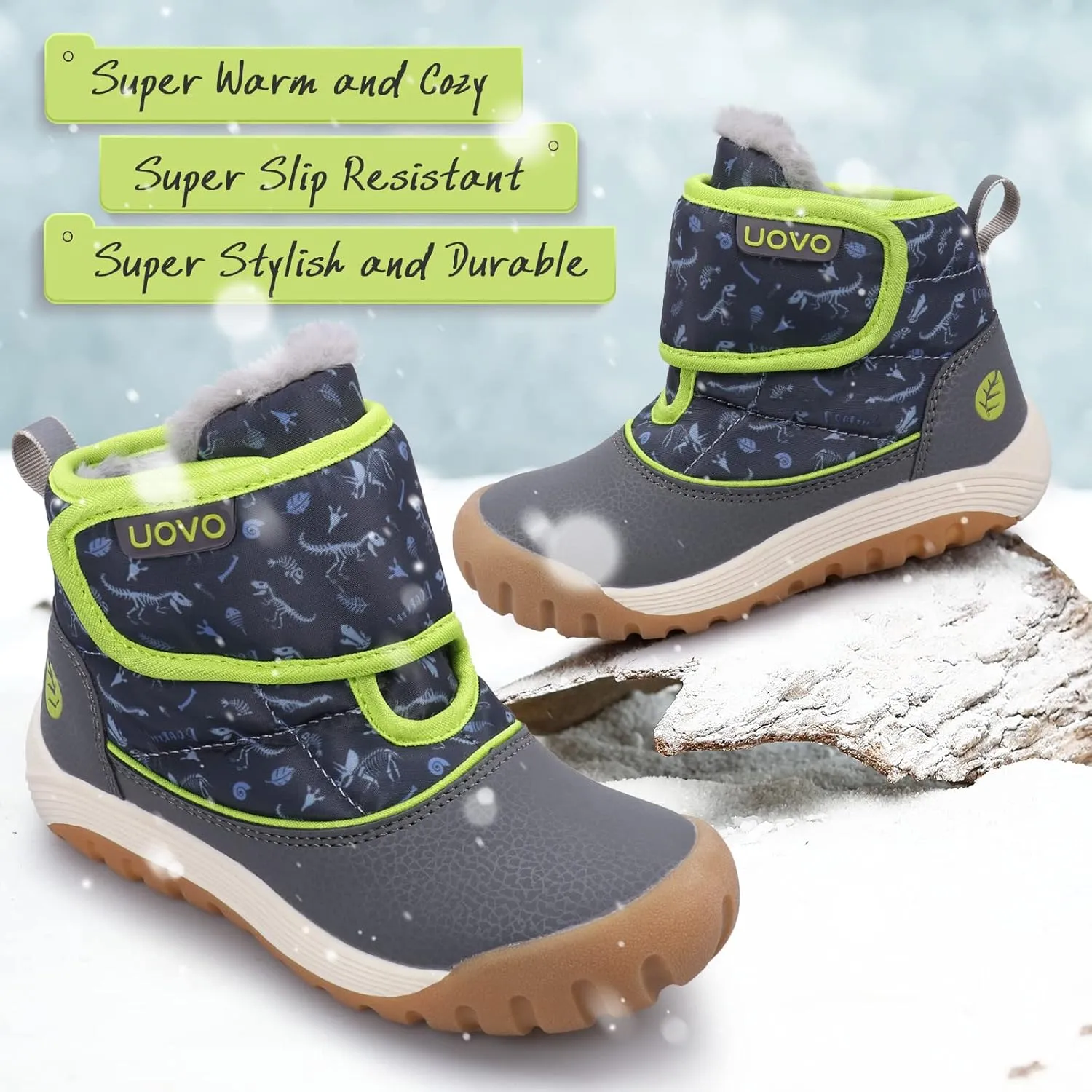 UOVO Kids Boys Winter Snow Boots Ankle Fur Lined Slip Resistant Outdoor Warm Shoes (Toddler/Little Kid)