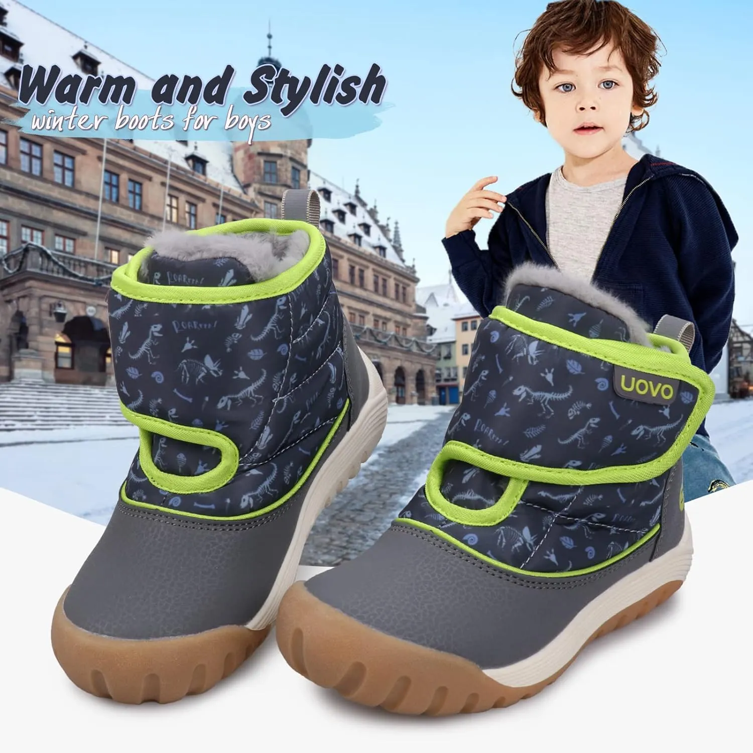 UOVO Kids Boys Winter Snow Boots Ankle Fur Lined Slip Resistant Outdoor Warm Shoes (Toddler/Little Kid)