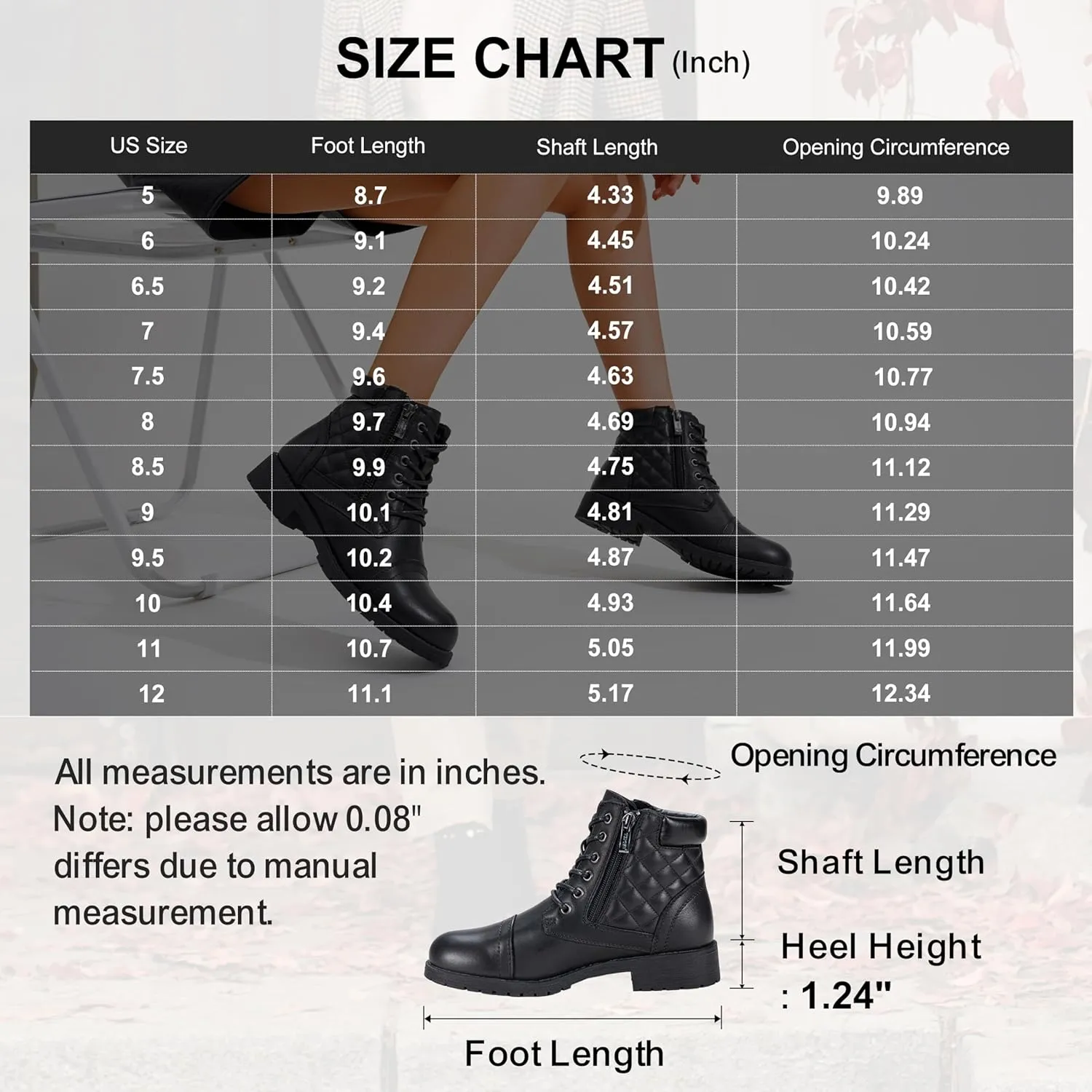 Vepose Women's Combat Ankle Boots, Lace up Comfortable Booties Low Heel
