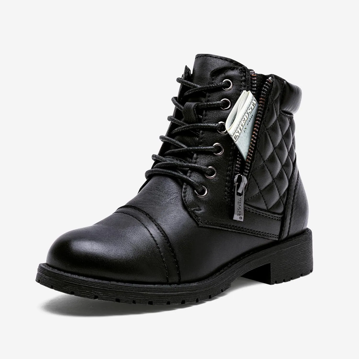 Vepose Women's Combat Ankle Boots, Lace up Comfortable Booties Low Heel
