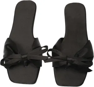 Verdusa Women's Summer Flat Sandals Square Toe Coquette Bow Sandals Slip on Slippers