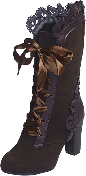 Victorian Boots for Women Casual Lace Up Renaissance Boots Mid Heels Vintage Boots Retro Halloween Cosplay Witch Shoes