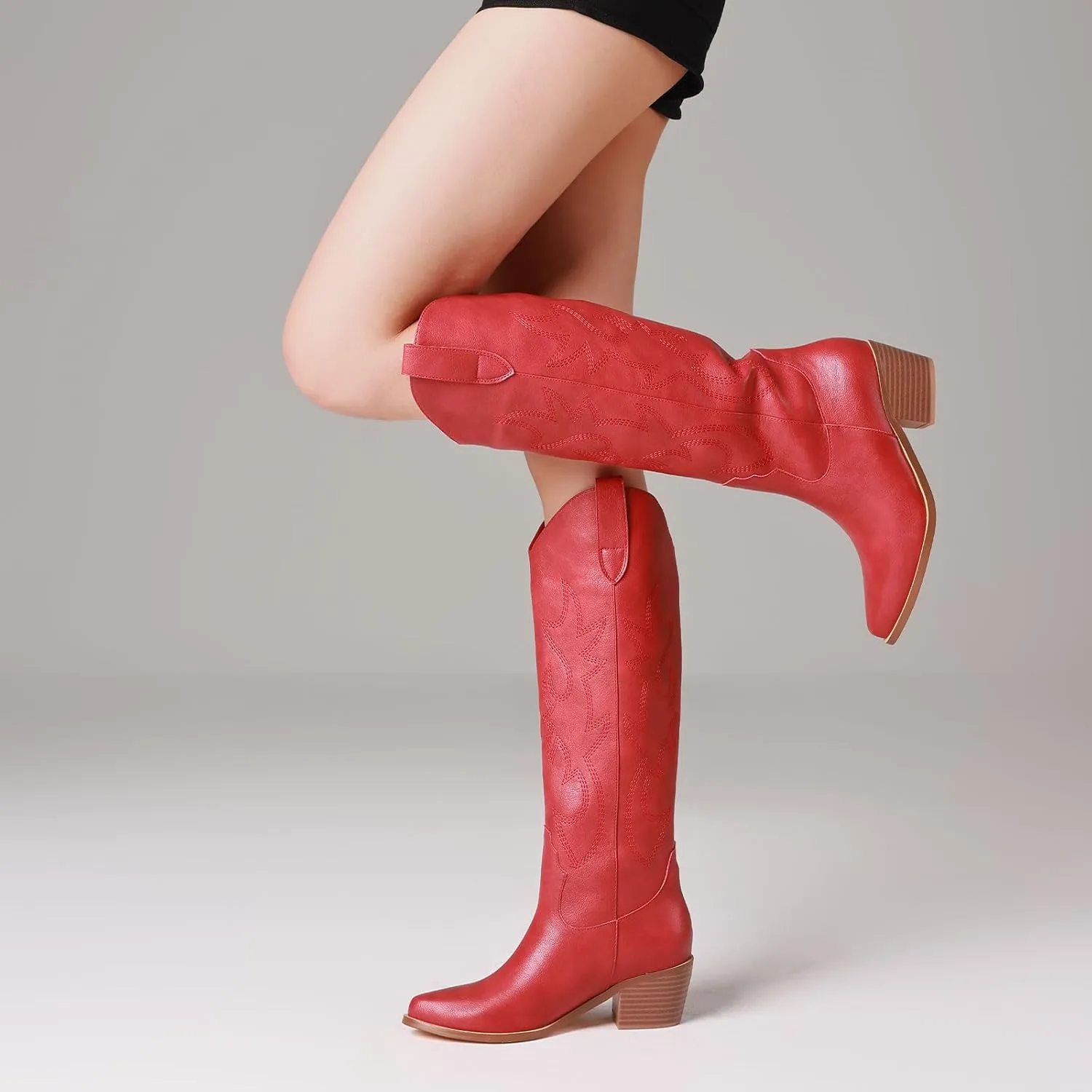 VIMISAOI Cowboy Boots for Women - Knee High, Pointed Toe, Wide Calf Western White Cowgirl Tall Boots