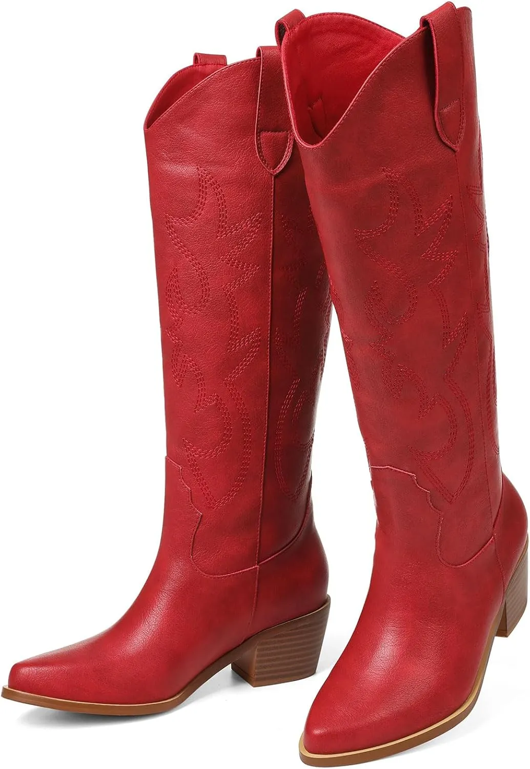 VIMISAOI Cowboy Boots for Women - Knee High, Pointed Toe, Wide Calf Western White Cowgirl Tall Boots