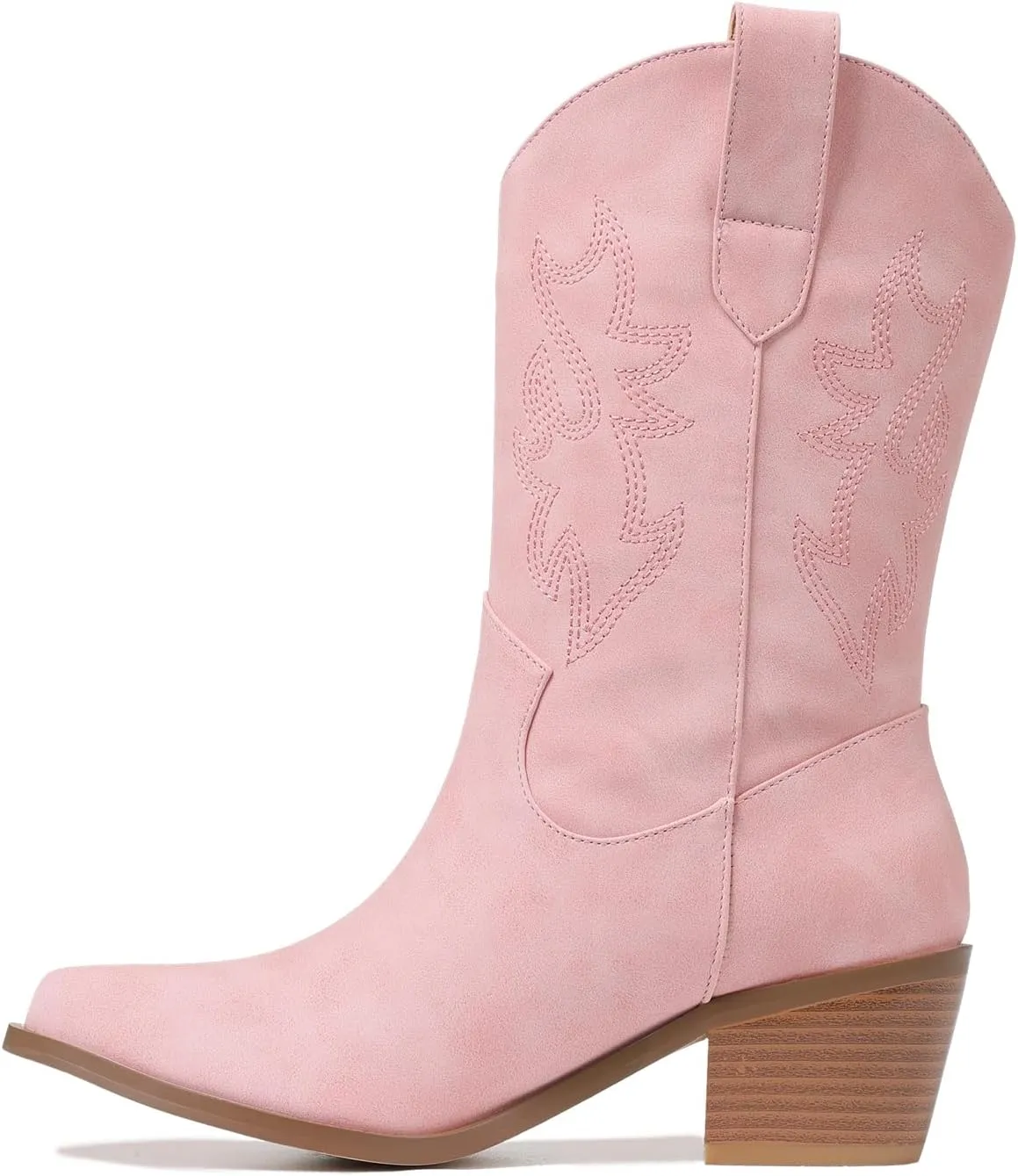VIMISAOI Womens Cowboy Boots Comfortable Retro Pull On Pointed Toe Wide Calf Long Tall Block Chunky Heel Embroidered Western Cowgirl Mid Calf Boots