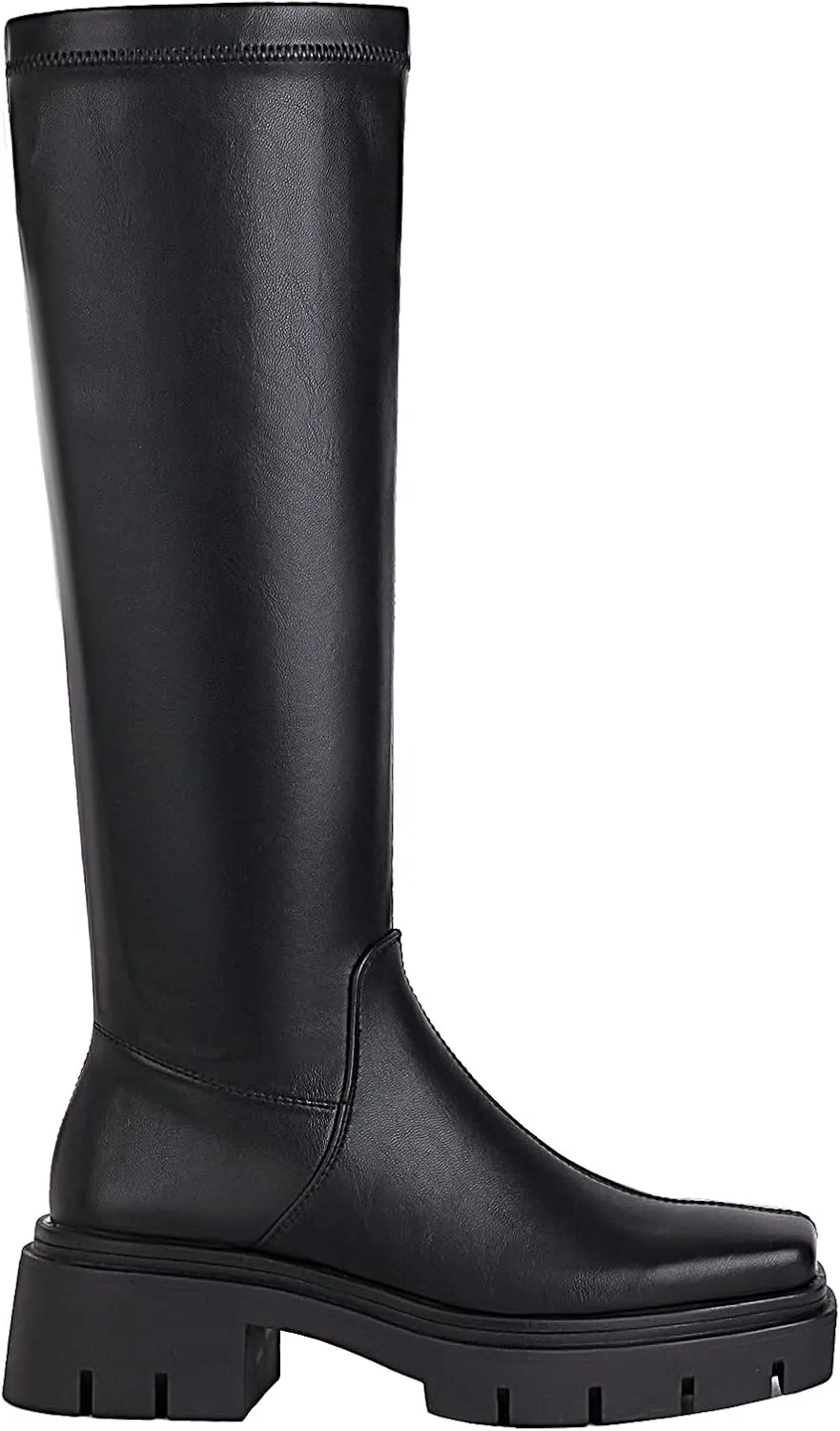 vivianly Women's Chunky Heel Knee high Boots Zipper Square Toe Platform Booties