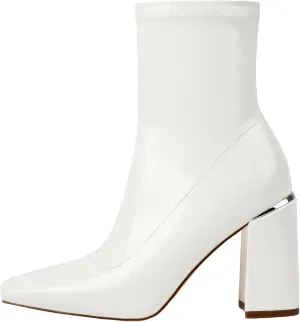vivianly Womens Square Toe Ankle Booties Chunky Heel Boots Side Zipper Patent Leather Mid-Calf Boots