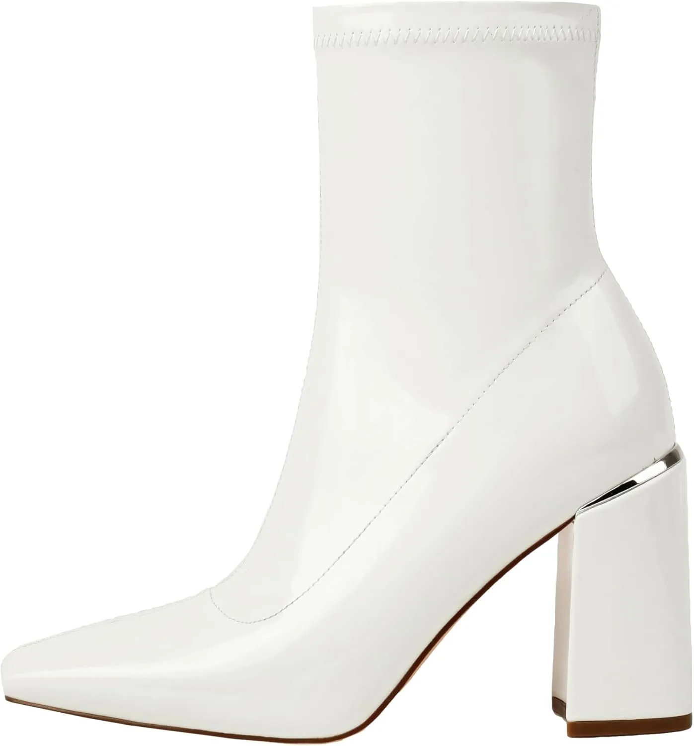vivianly Womens Square Toe Ankle Booties Chunky Heel Boots Side Zipper Patent Leather Mid-Calf Boots