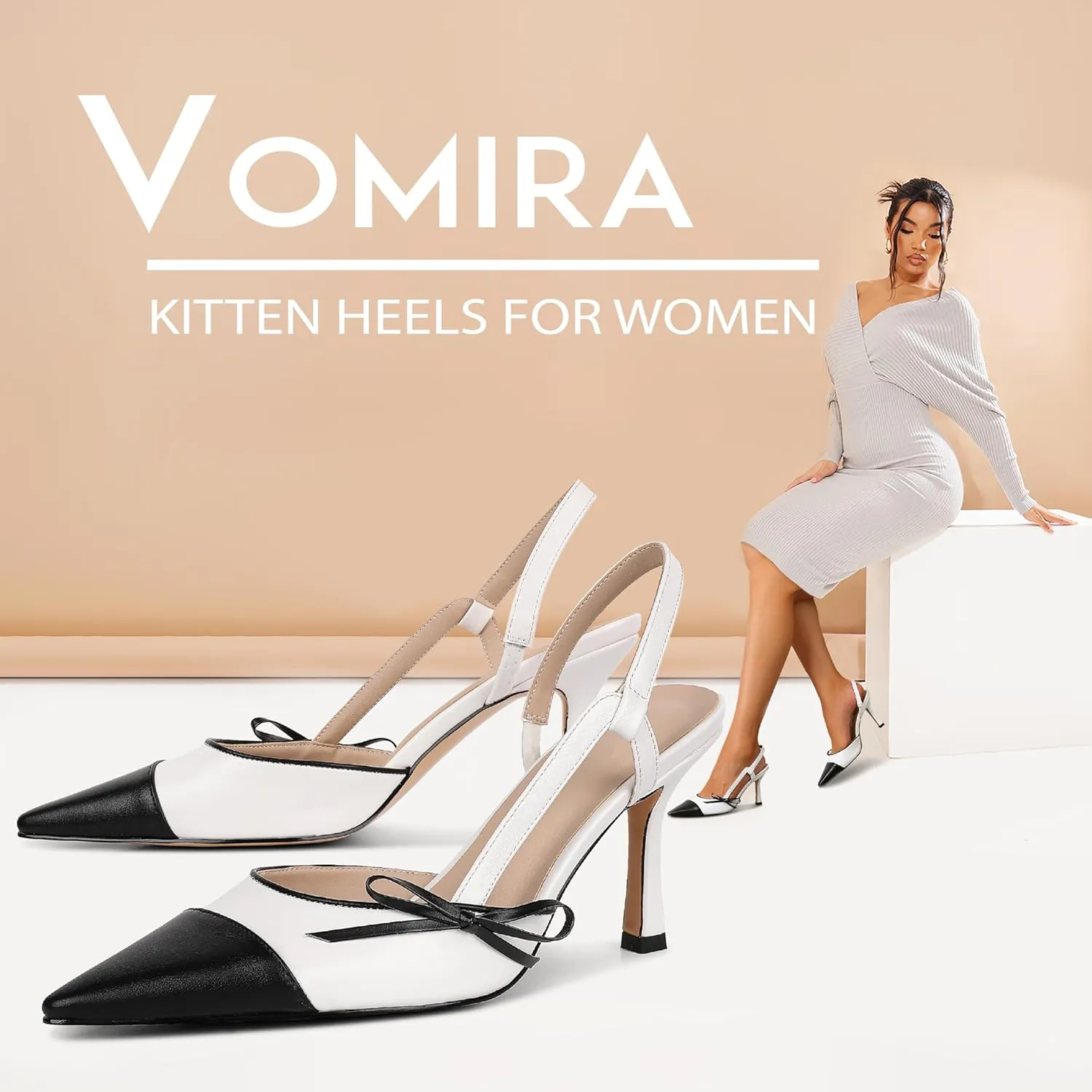 VOMIRA Heels for Women Stiletto Heels Pointed Toe Adjustable Buckle Strap Kitten Heels Pumps Shoes Office Dressy Heeled Sandals