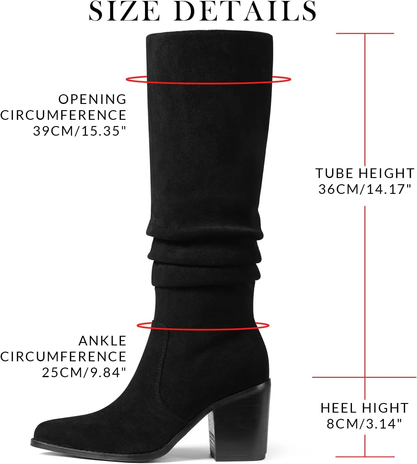 VOMIRA Knee High Boots Women Suede Boots Pointy Toe Chunky Block Heels Side Zipper Wide Calf Boots Fashion Dress Tall Boots Fall Winter Long Boots
