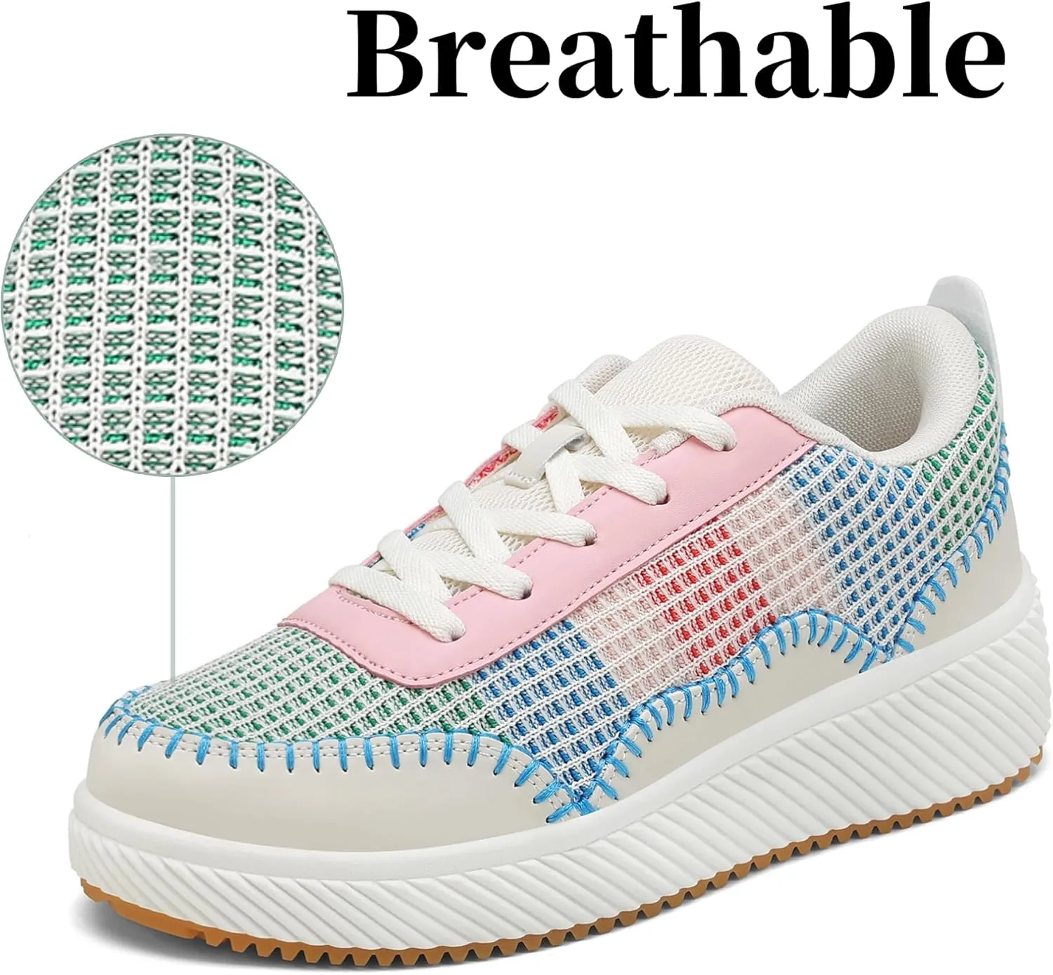 VZQ Platform Sneakers for Women,Comfortable Low Top Braided Womens Chunky Sneakers Casual Classic Tennis Shoes for Walking