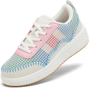 VZQ Platform Sneakers for Women,Comfortable Low Top Braided Womens Chunky Sneakers Casual Classic Tennis Shoes for Walking