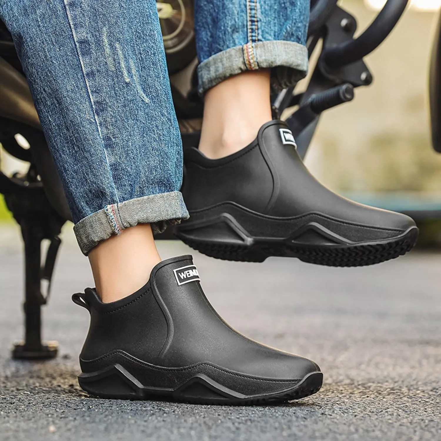 Waterproof Non-Slip Rain Boots for Outdoor, Man Women's Short Rain Boots Anti-Slipping Rainboots for Ladies Lightweight Stylish Ankle Rain Shoes Outdoor Work Booties