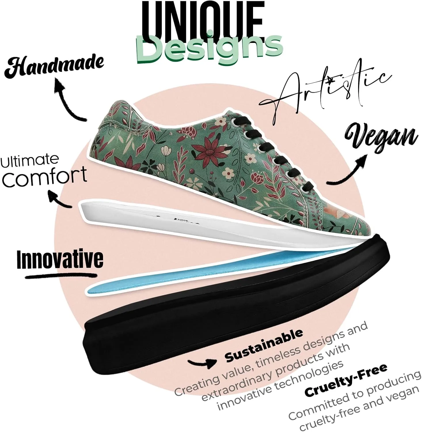 Wedge Platform Sneakers for Women - Handmade Vegan Leather, Unique Chunky Sneakers