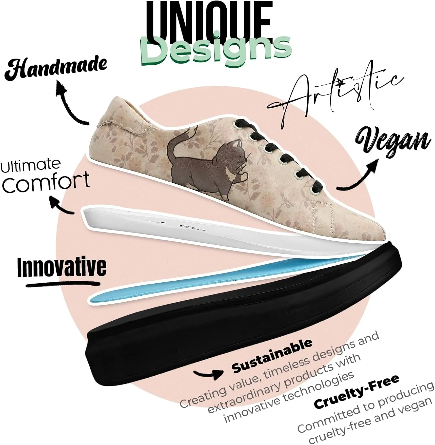 Wedge Platform Sneakers for Women - Handmade Vegan Leather, Unique Chunky Sneakers